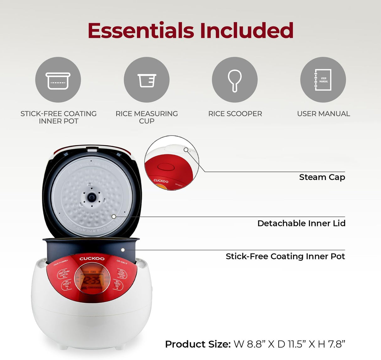 Arrocera Cuckoo CR-0351F, 7.80 x 8.90 x 11.50 cm, Modelo CR-0351F