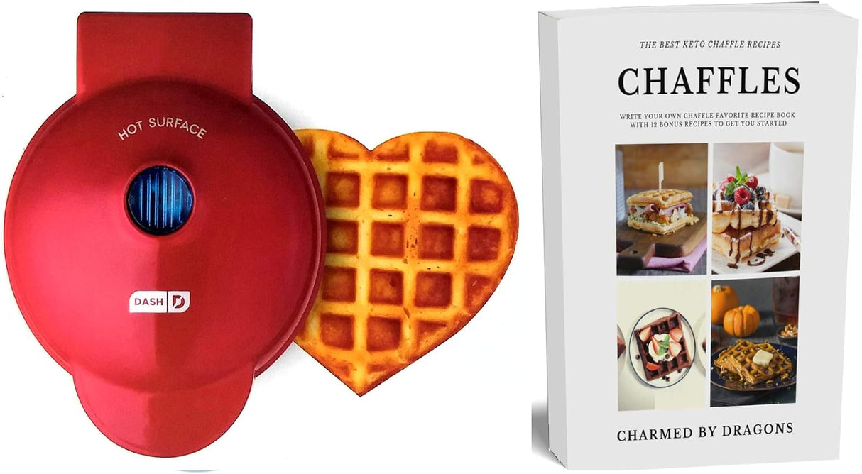 Mini Waffle Iron 4 Corazón Dash con Recetario Keto Charmed