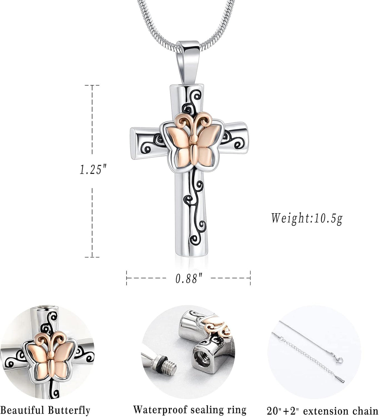 Collar de urna para cenizas, rosa, collar conmemorativo