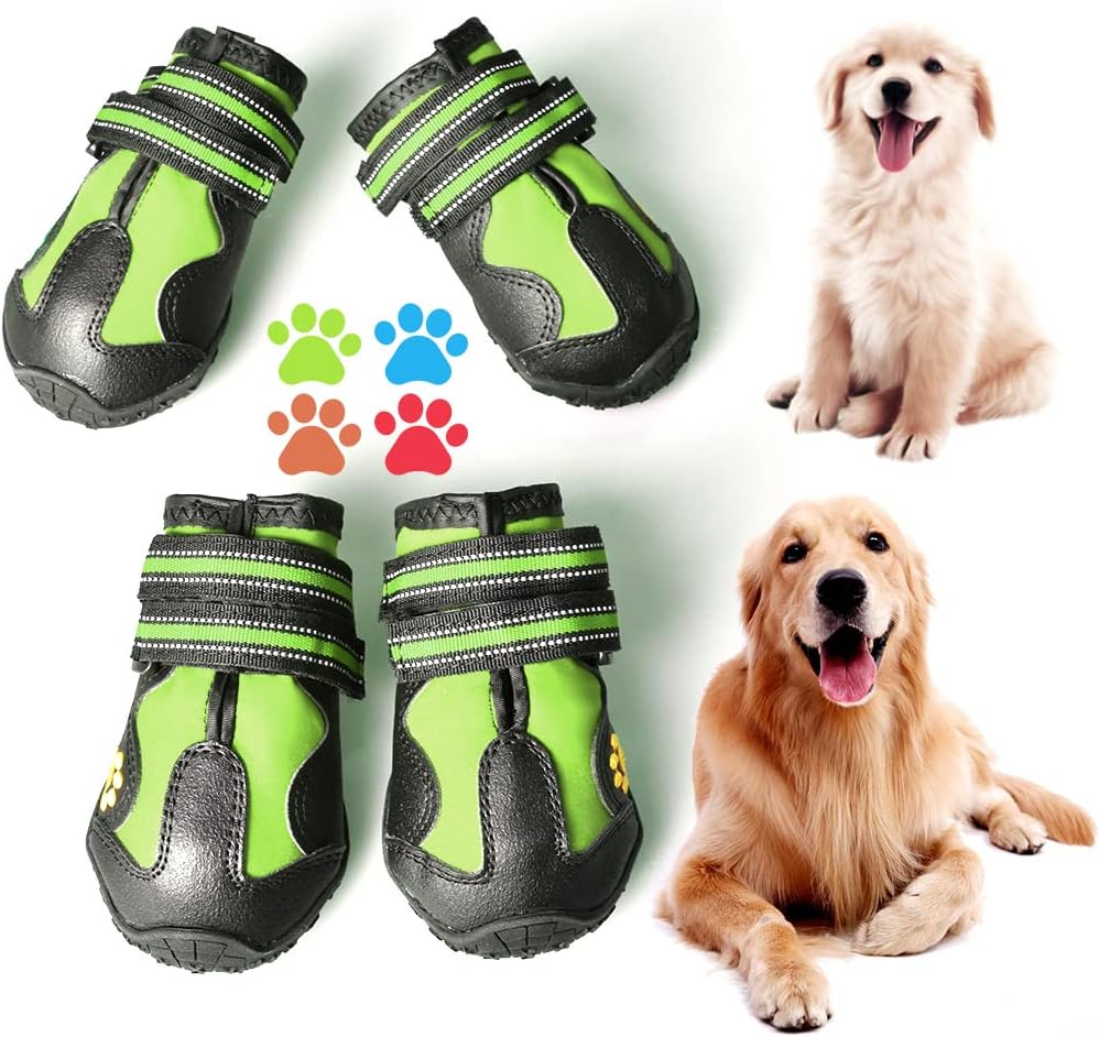 CovertSafe& - Botas para perros antideslizantes, botines impermeables para exteriores, zapatos para perros medianos y grandes 4 unidades, con suela resistente Gris-Verde
