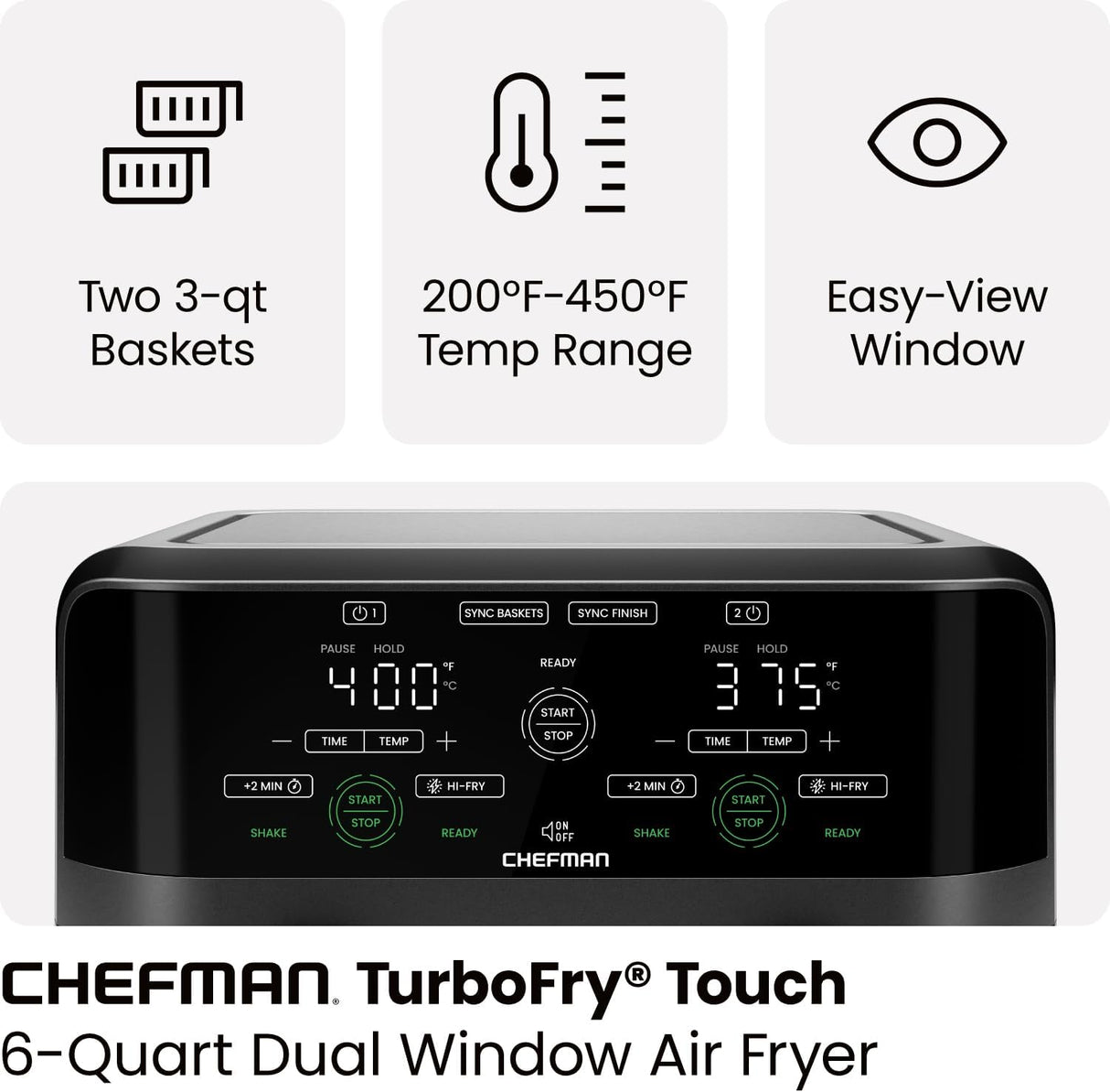 Freidora de aire de 6qt, CHEFMAN, 2 cestos, digital, doble