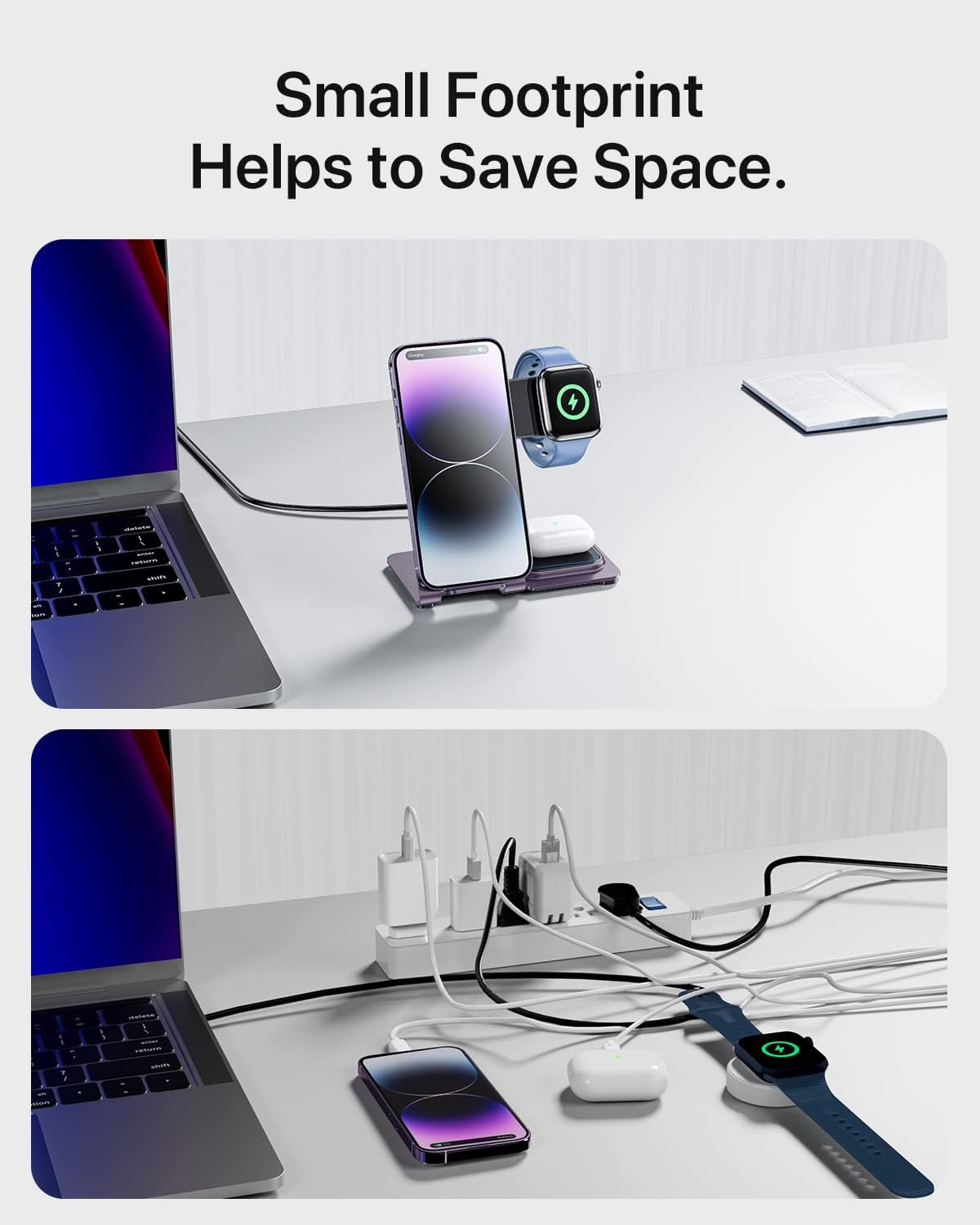 Cargador o Estación de carga inalámbrico 3 en 1 morado