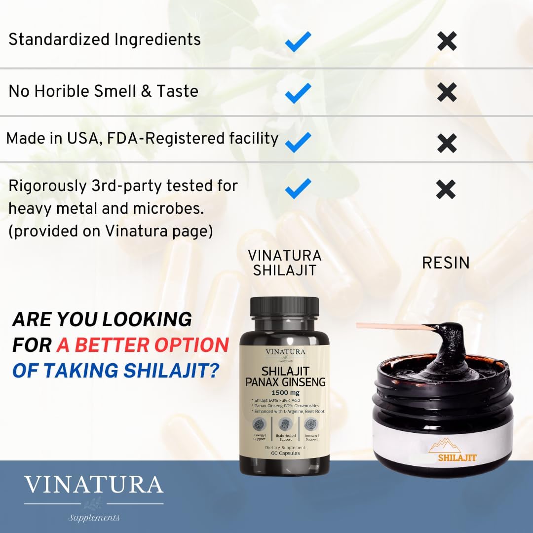 Suplemento Shilajit Pure Himalayan 1500 mg con Panax Ginseng