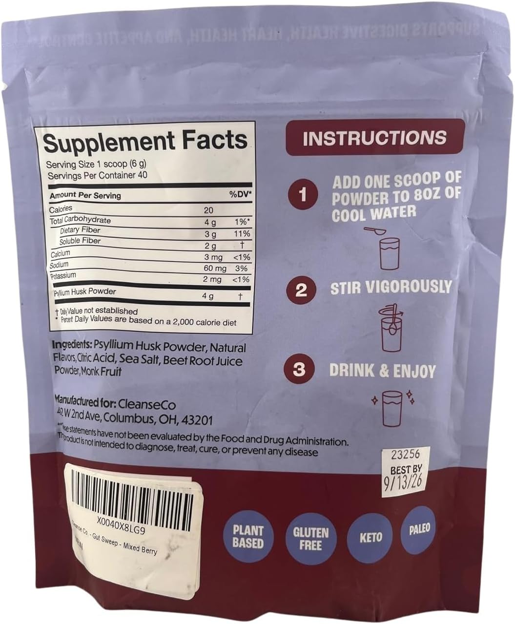 Suplemento Digestivo Gut Sweep - Fibra Psyllium, 40 Porciones