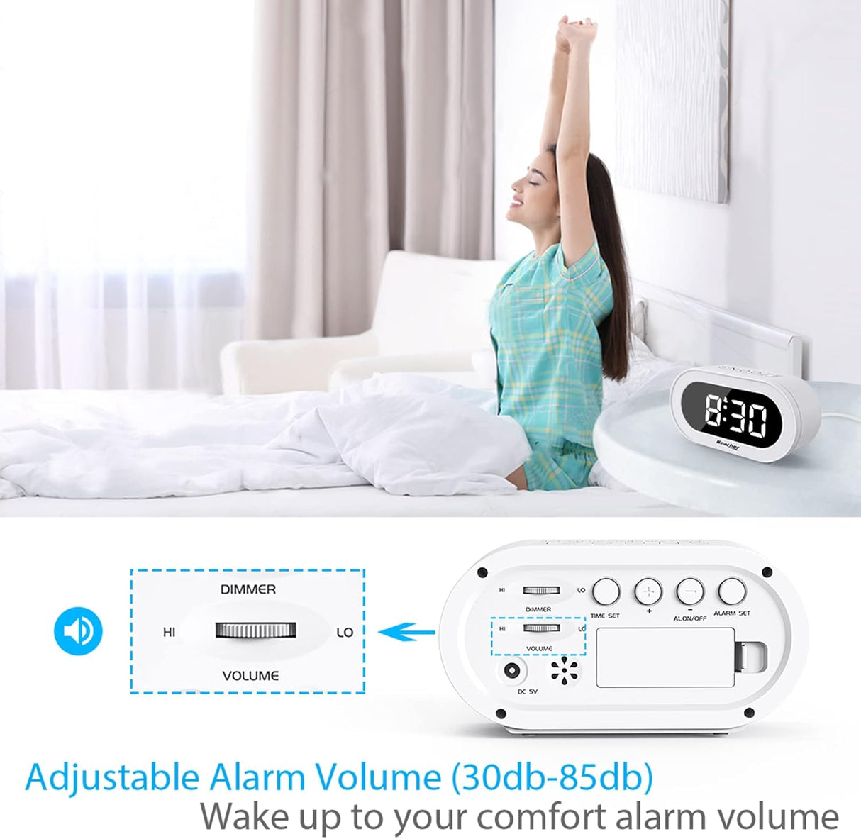 Reloj Despertador LED Digital con Snooze y Brillo Ajustable