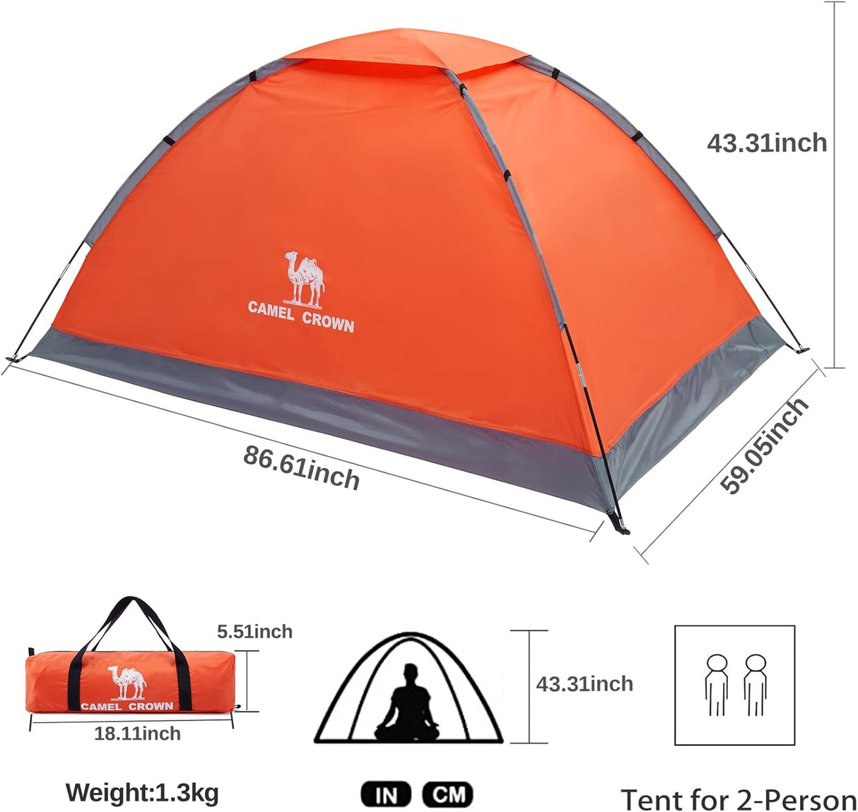 Carpa CAMEL CROWN para 2/3/4/5 Personas, Impermeable, Ligera