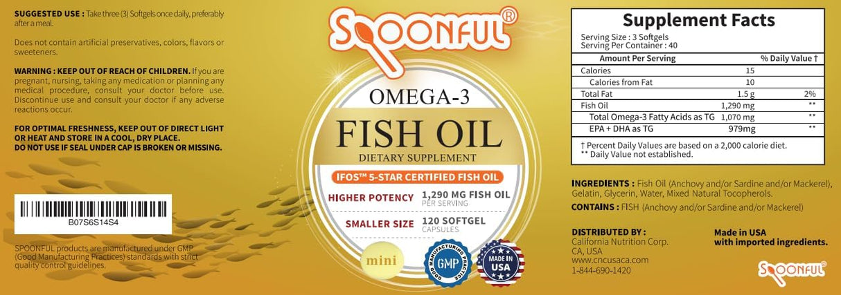 Spoonful Mini Omega 3 Fish Oil, iFOS, 1290 mg, 120 cápsulas