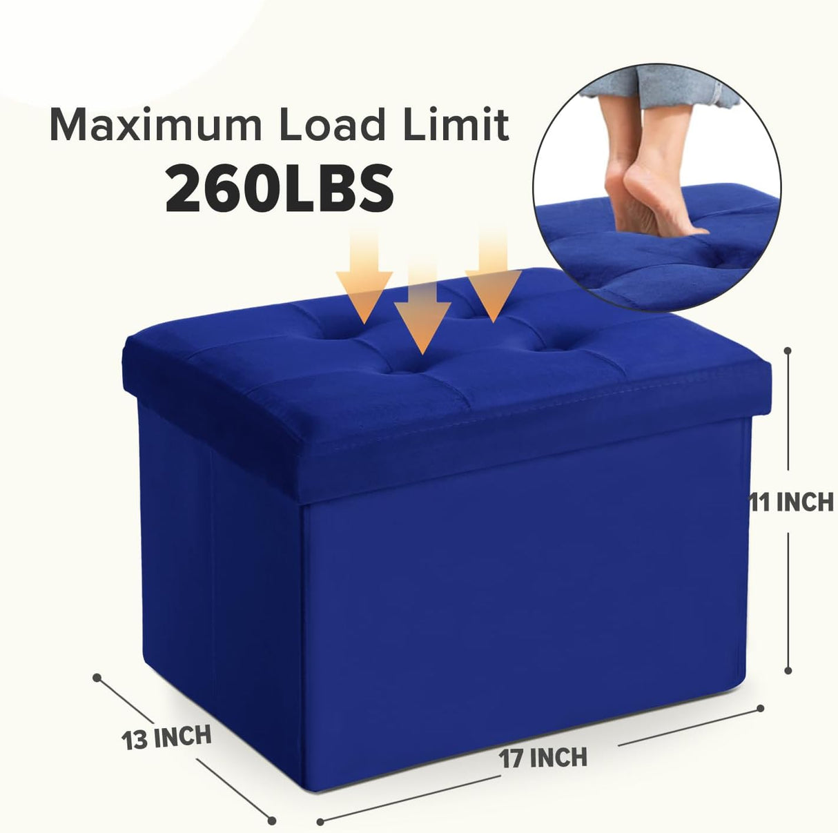 Ottomán de almacenamiento plegable con cojín y reposapiés