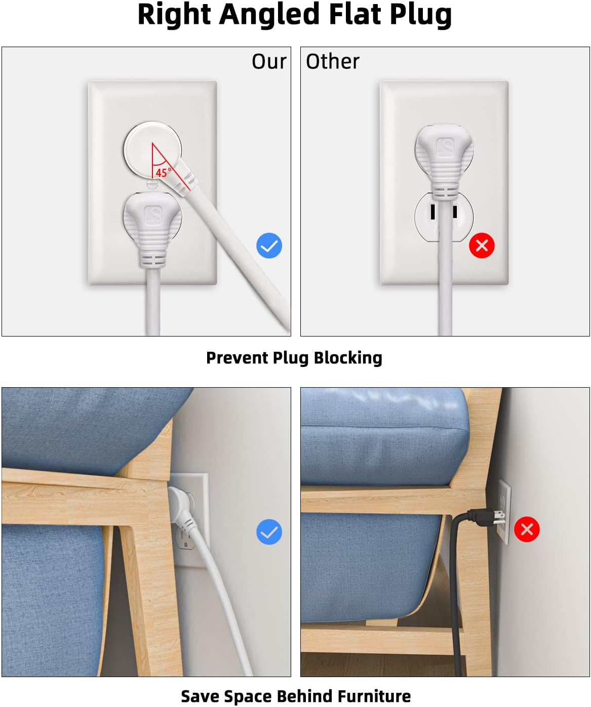 Regleta de alimentación de 3 tomas de corriente con protección