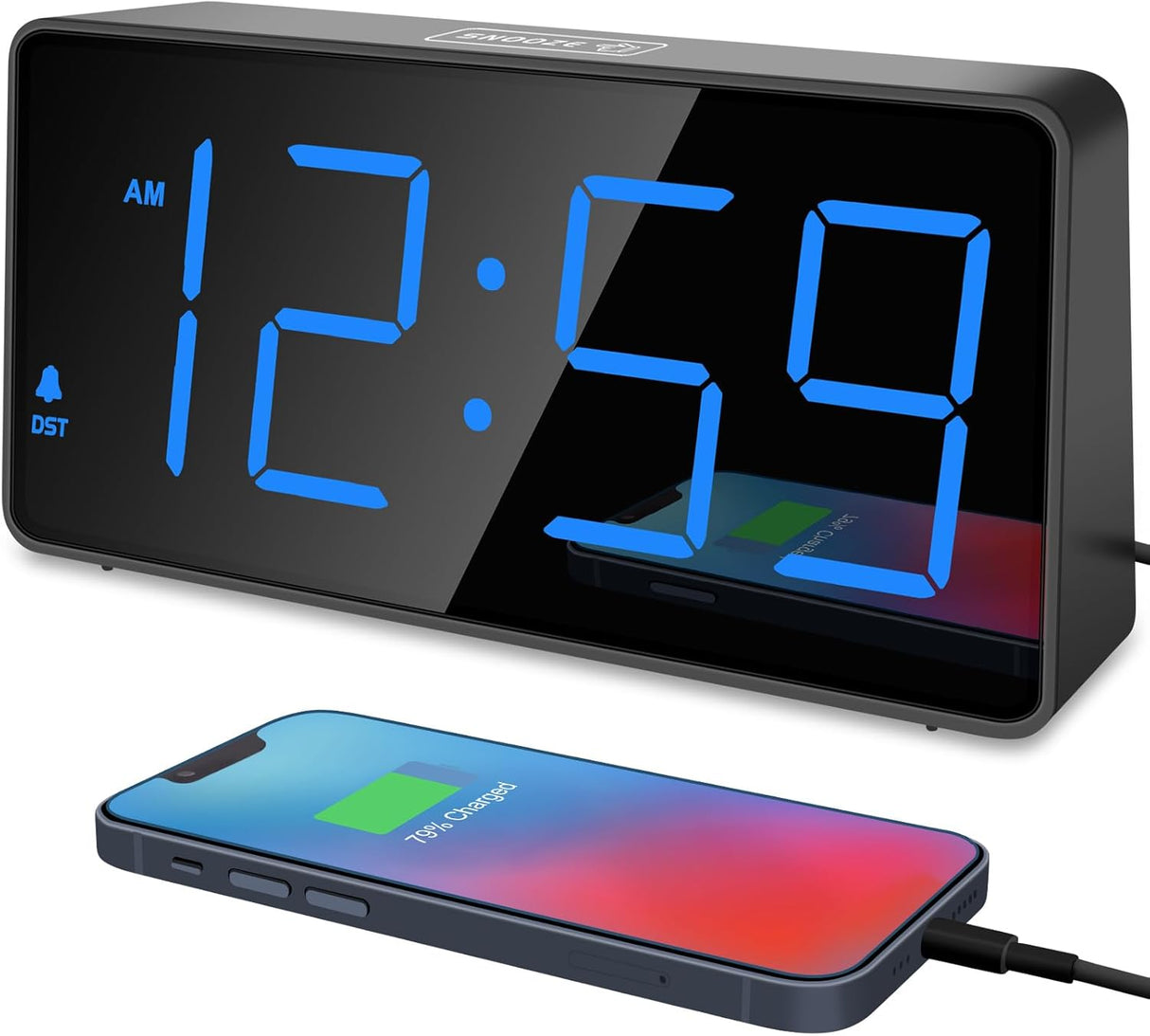 Reloj Despertador Digital con Números Grandes y Cargador USB