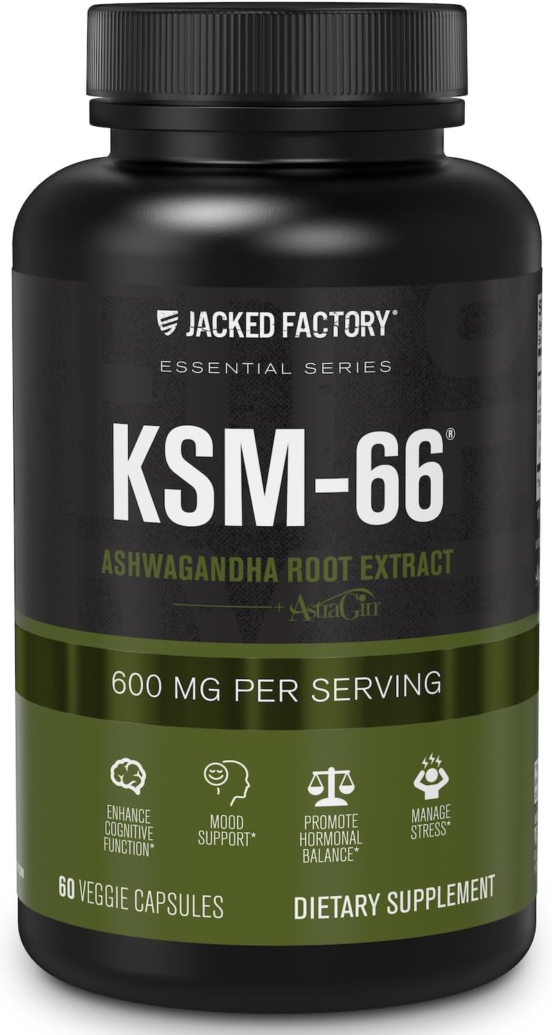 Extracto de Raíz de Ashwagandha, Jacked Factory, KSM-66, 60 Veggie