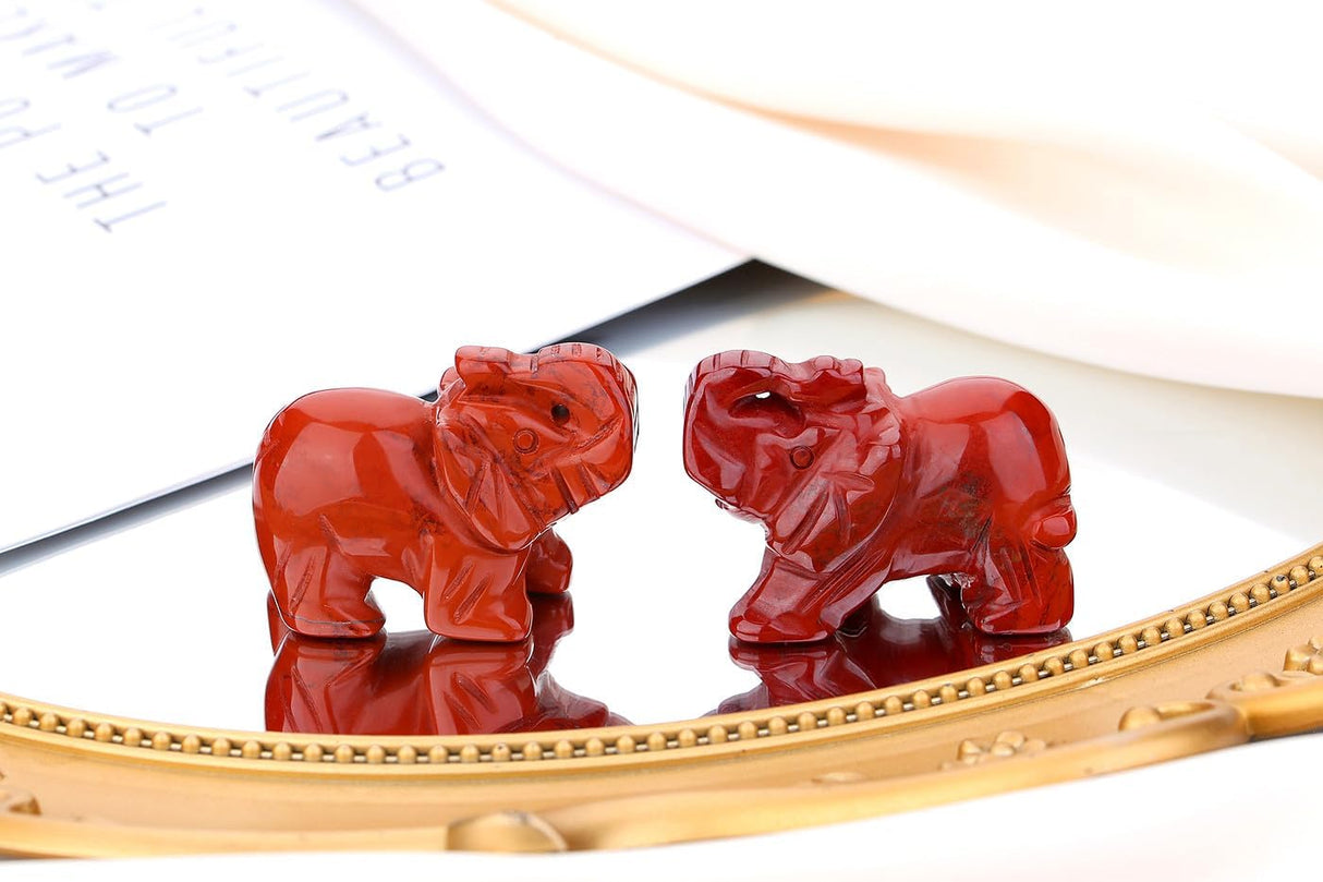 QINJIEJIE Cristales de jaspe rojo, decoración de elefante