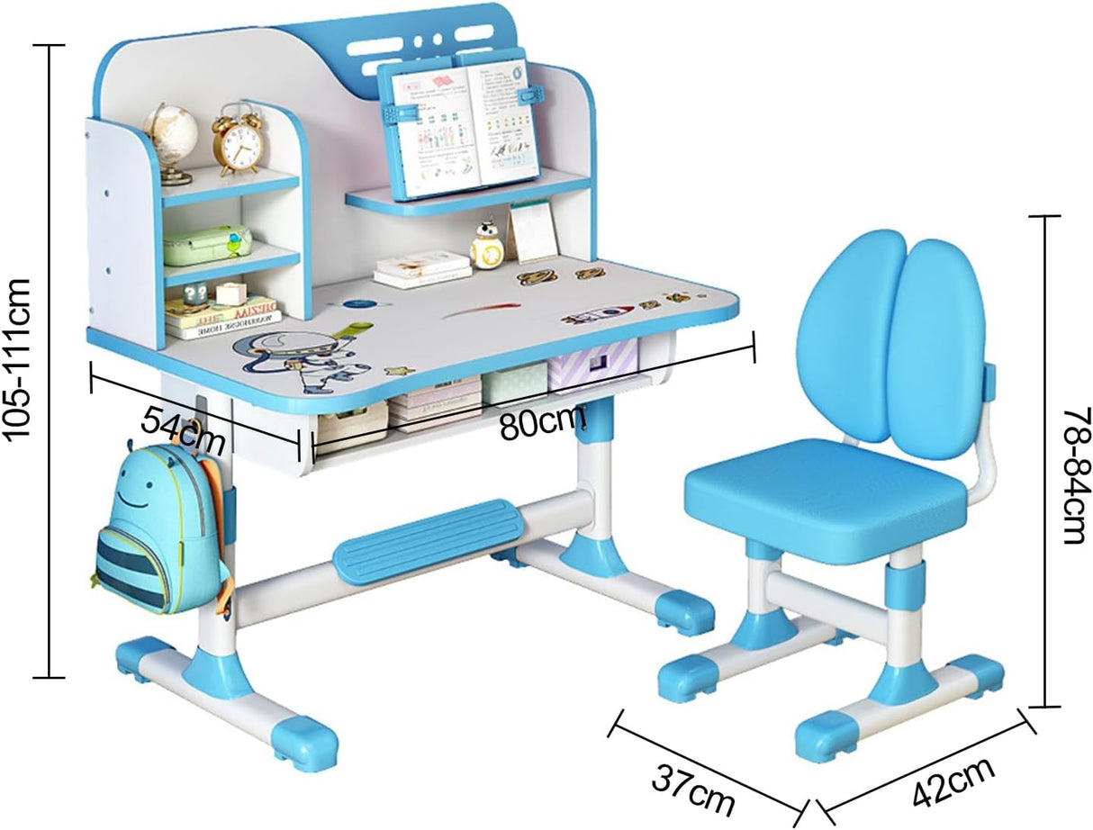 Set de Escritorio y Silla Infantil Ajustable con Cajón y Soporte