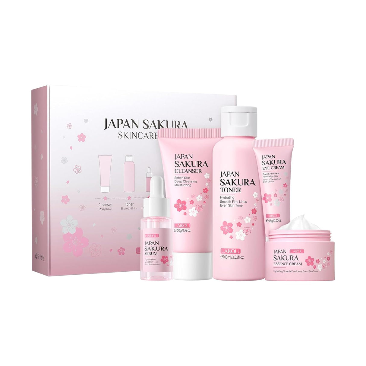 Kit Cuidado Piel Sakura Japón Mujeres con Limpiador y Cremas
