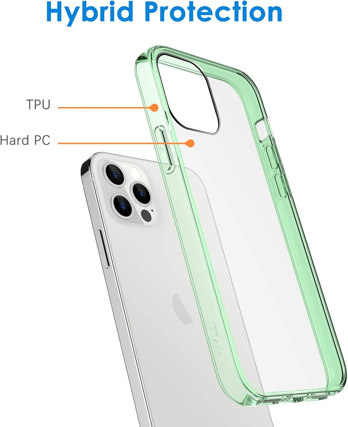 JETech Funda para iPhone 12/12 Pro de 6.1 pulgadas, a prueba de golpes, parte trasera transparente antiarañazos, color verde medianoche