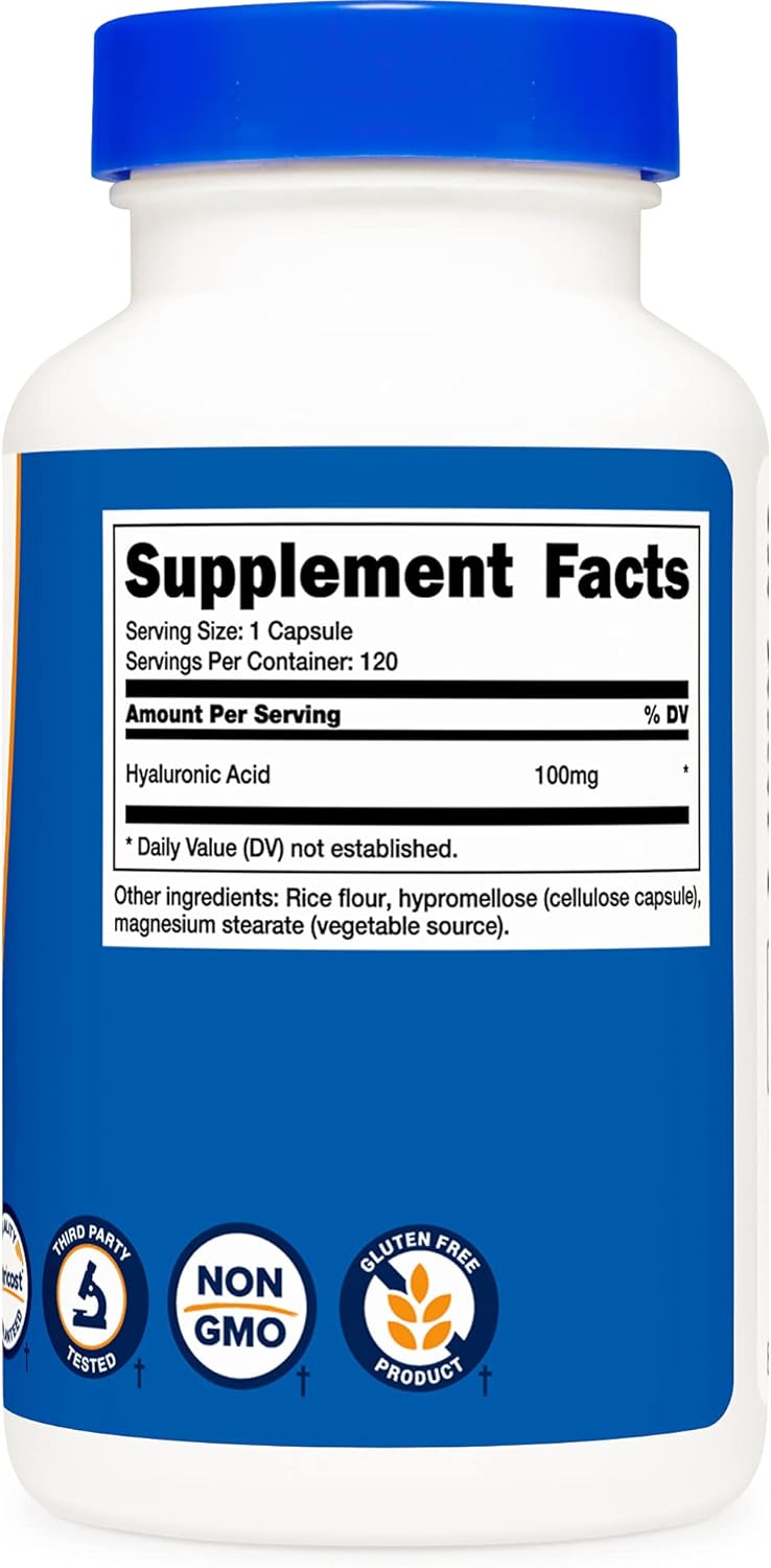 Cápsulas de ácido hialurónico 100 mg 120 cápsulas Nutricost