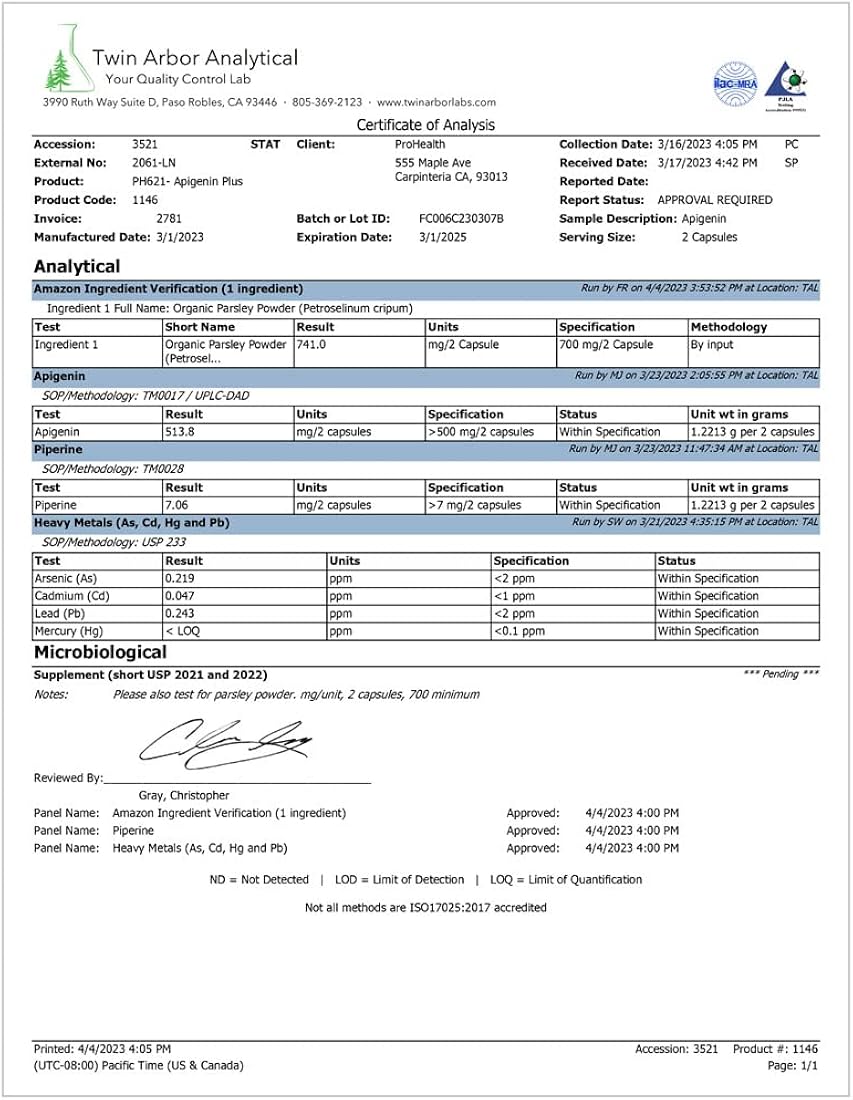 Suplementos ProHealth Apigenina de espectro completo
