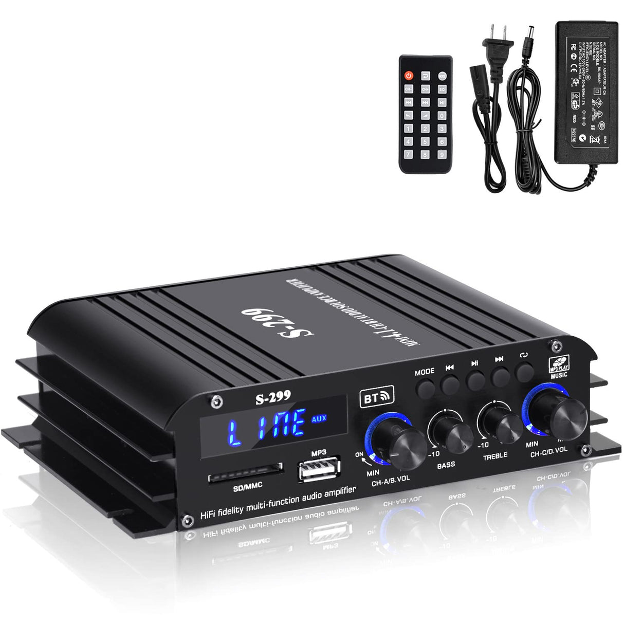 Amplificador de Audio Bluetooth 800W 4.1CH con Subwoofer Activo S299