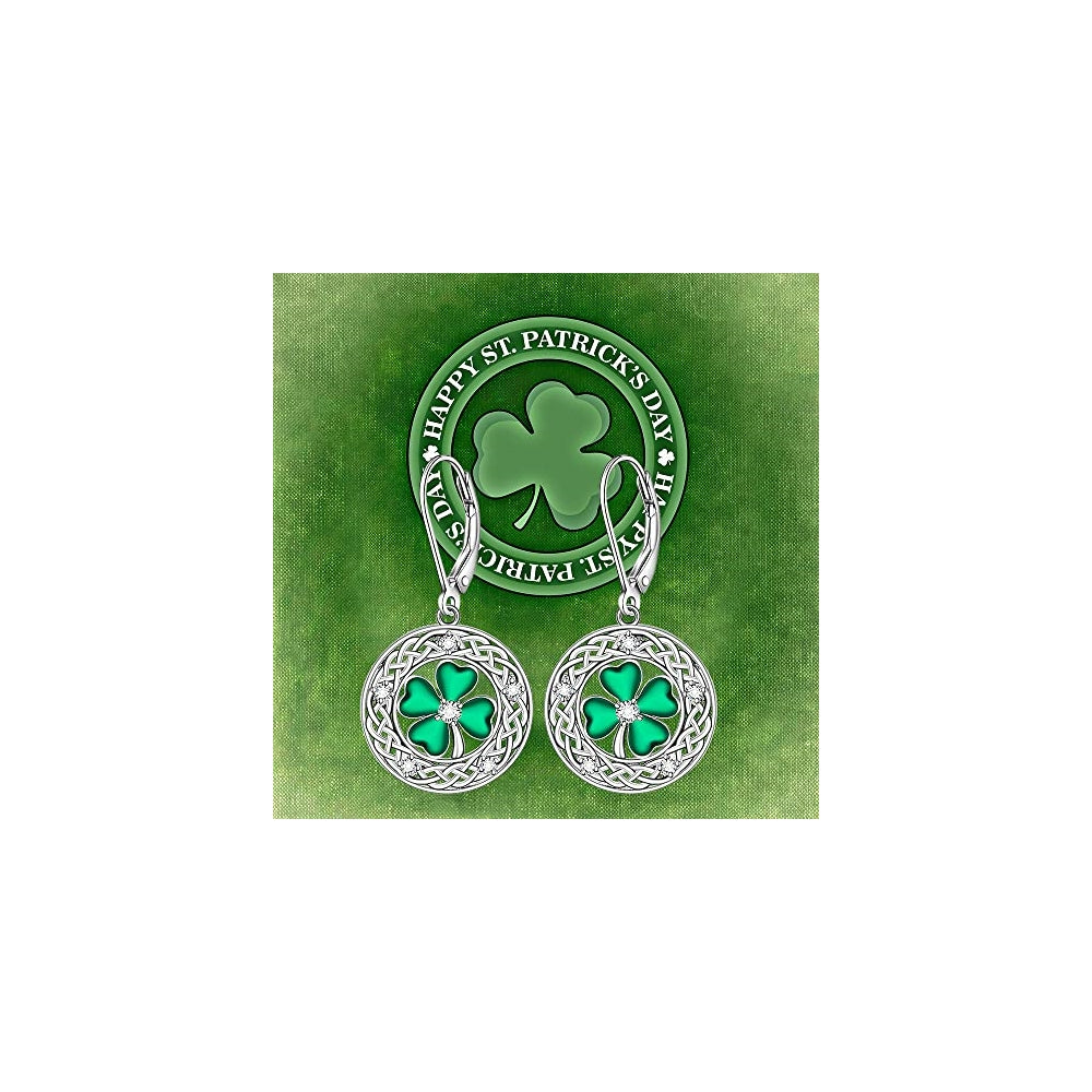 Aretes de trébol de cuatro hojas con nudo celta para mujeres