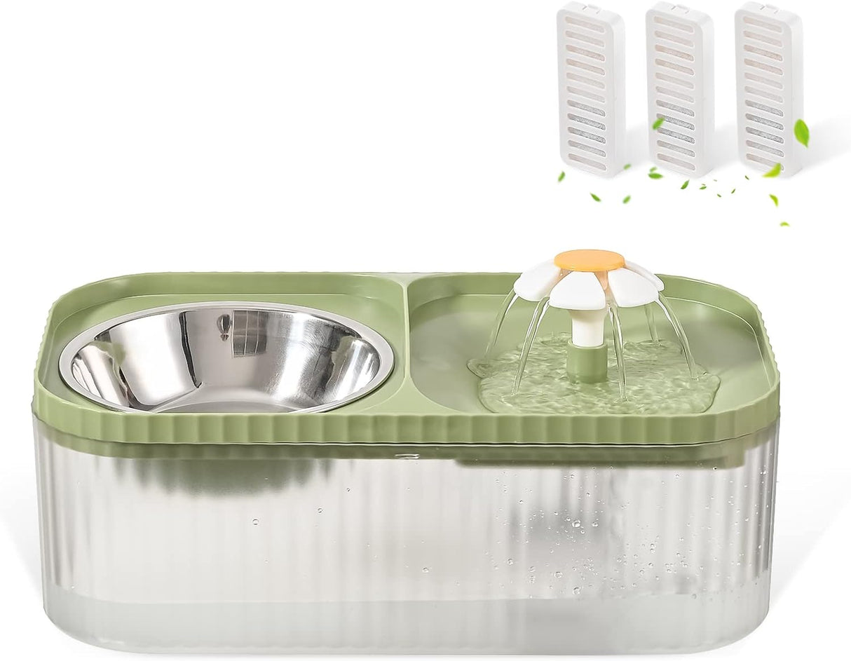 Fuente de agua para gatos y cuenco de alimentos verde