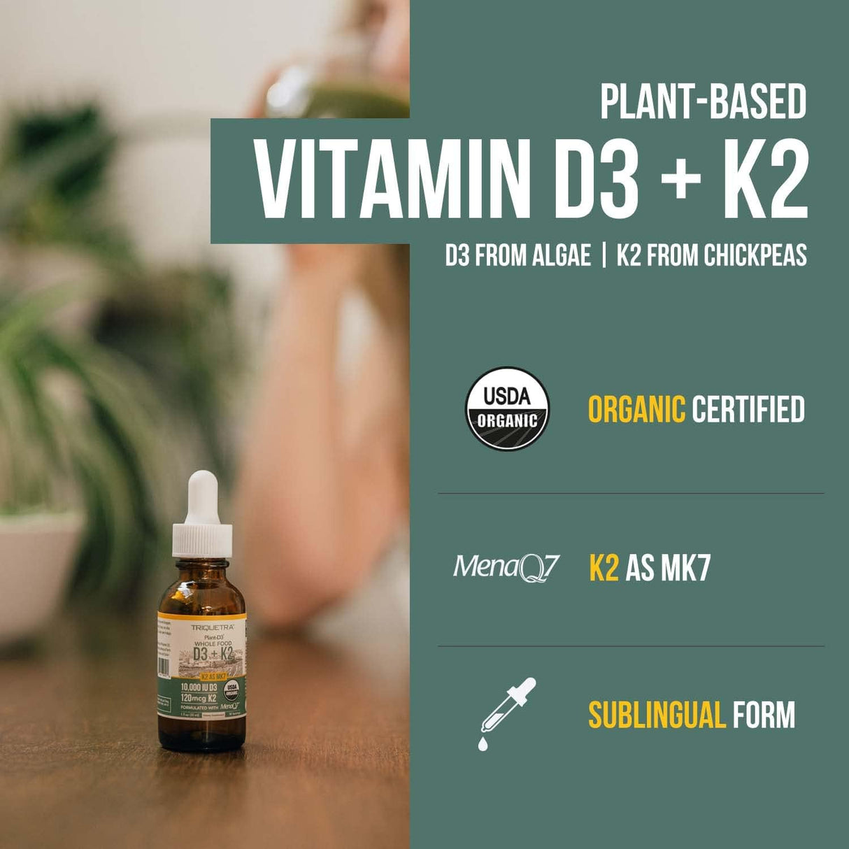 Vitamina D3 + K2 Orgánica y Vegana - Gotas Sublinguales