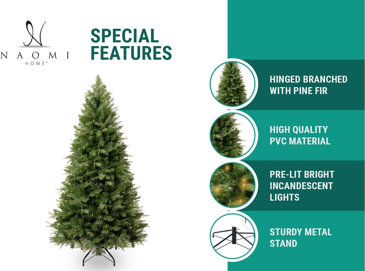 Árbol de Navidad Artificial 7.5ft con Luces y Soporte Metálico