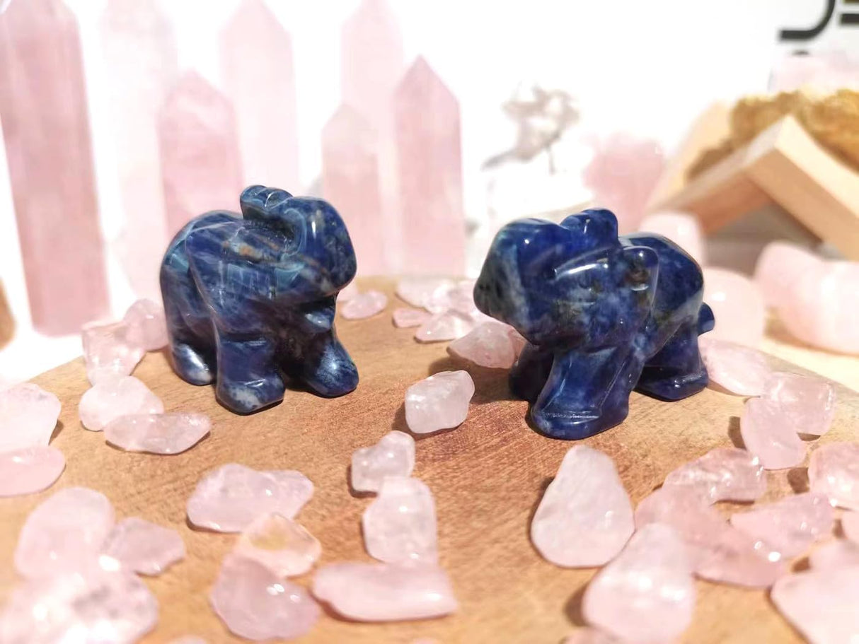 QINJIEJIE Decoración de elefante, cristales de sodalita azul