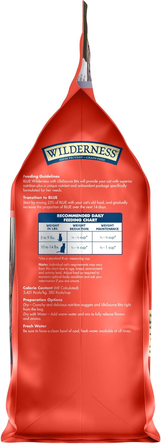 Blue Buffalo Wilderness - Alimento seco para gatos con alto contenido de proteínas, natural para adultos, con control de peso, pollo, 5 libras