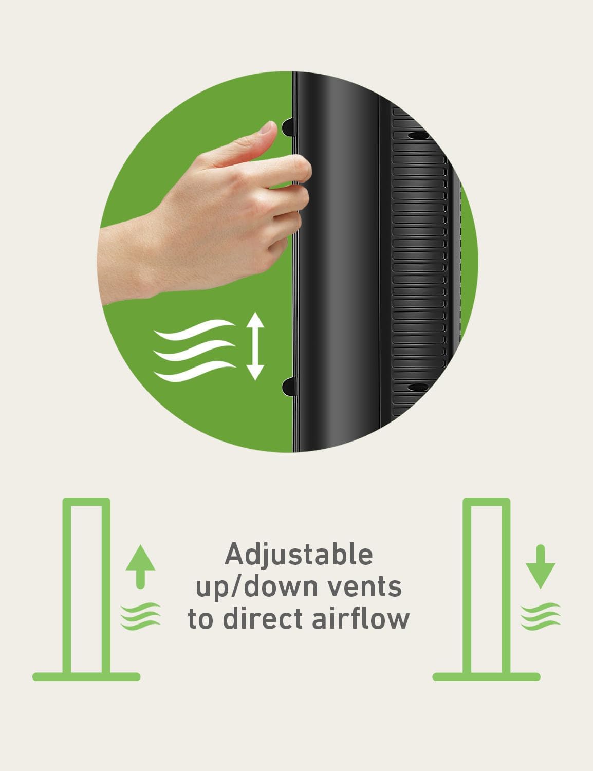 HOLMES Ventilador Torre Manual 31, 3 Velocidades, Oscilación 70°