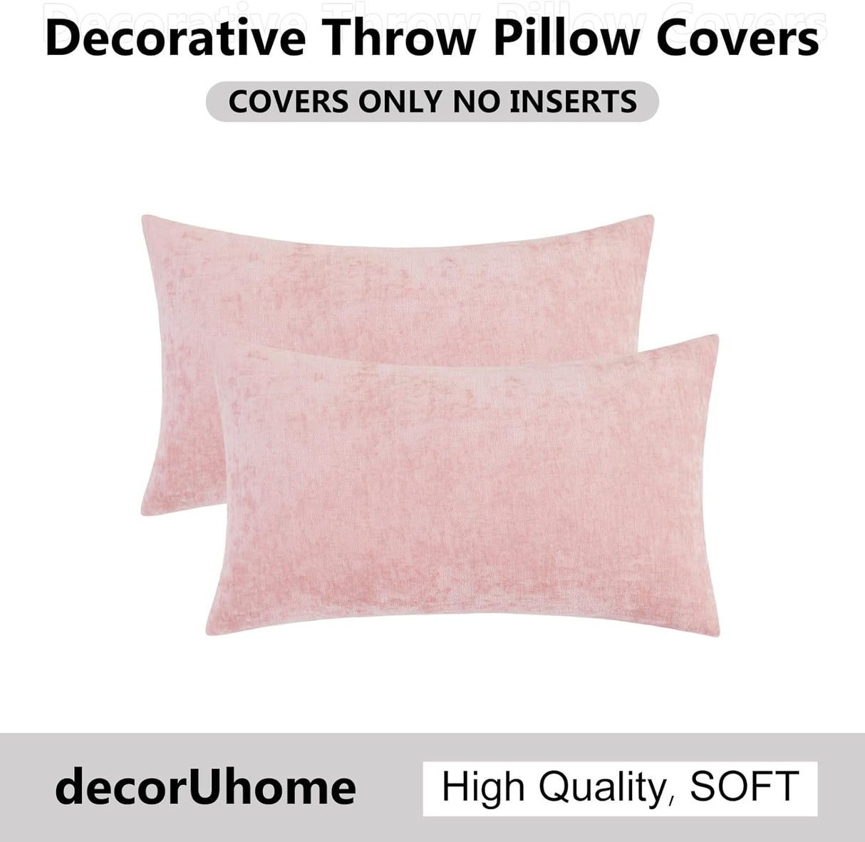 Fundas de cojín decorativas decorUhome 12x20, set de 2, chenilla