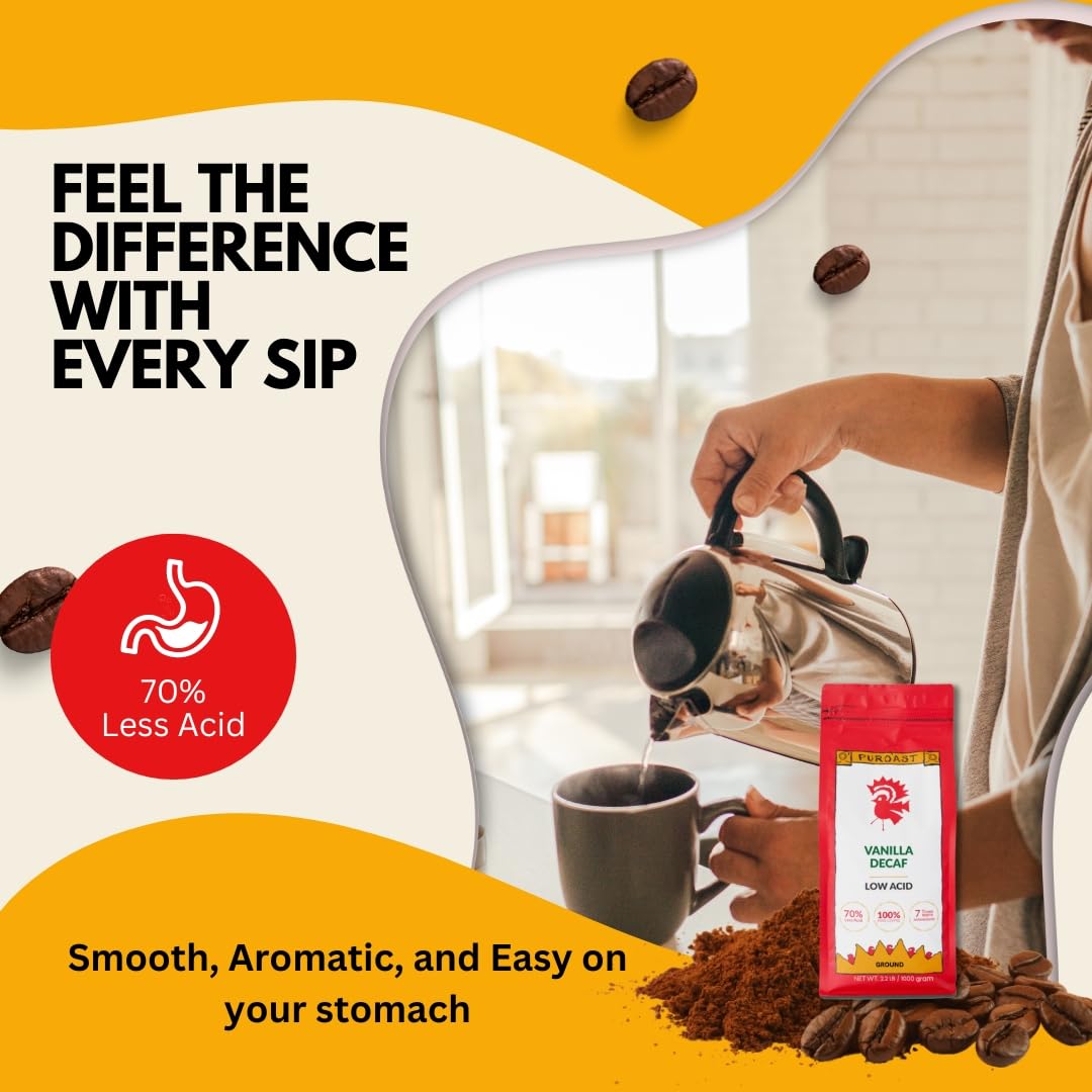 Café Puroast Descafeinado Vainilla, Bajo Acidez, 2.2 lb