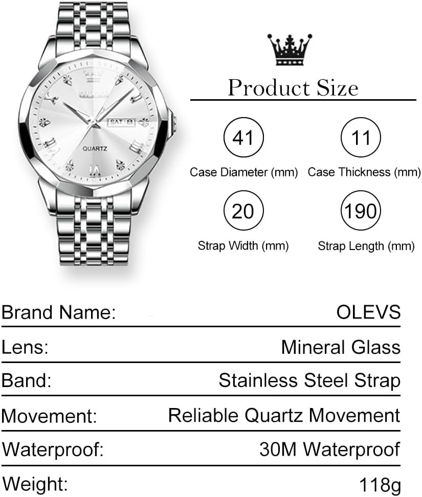 Reloj de acero inoxidable plateado OUW-S-G9931GS-BB OLEVS