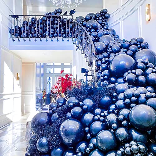 PartyWoo Globos azules, 100 unidades de globos metálicos azules con arco de guirnalda de globos de látex de 18 pulgadas, 12 pulgadas, 10 pulgadas, 5 pulgadas y cinta de 65.6 ft para bautizos, baby shower, decoraciones de cumpleaños