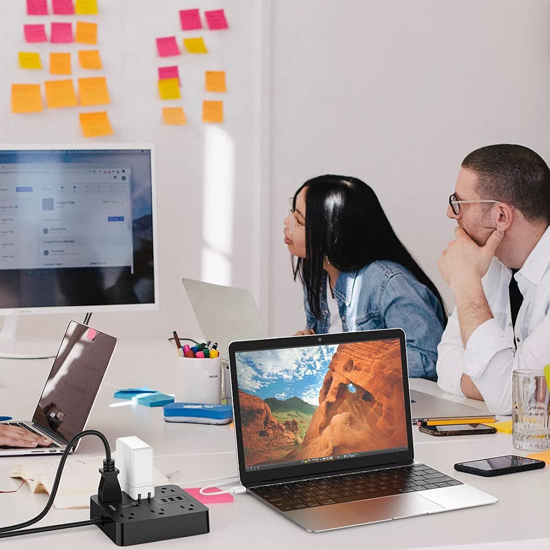 TESSAN – Regleta de alimentación con USB, cable de extensión con 6 salidas ampliamente espaciadas