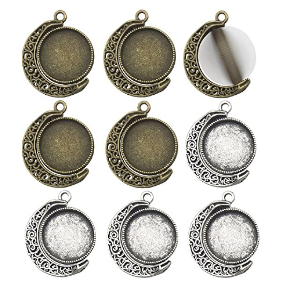 Rotación Doble Lado Redondo Bisel Colgante Bandejas Base Cabujón Ajustes Bandejas Colgante Blanks Joyería Haciendo DIY Resultados