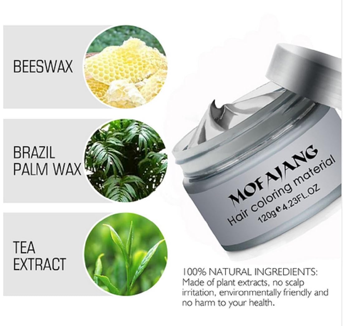 Cera de color de cabello gris plateado, cera natural