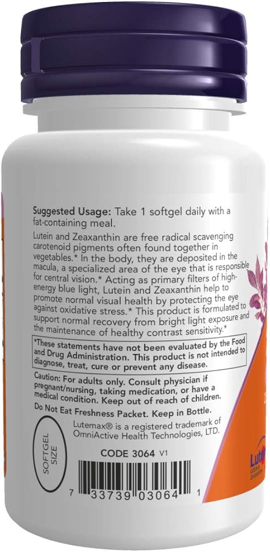 Suplemento NOW luteína y zeaxantina con 25 mg 60 cáp