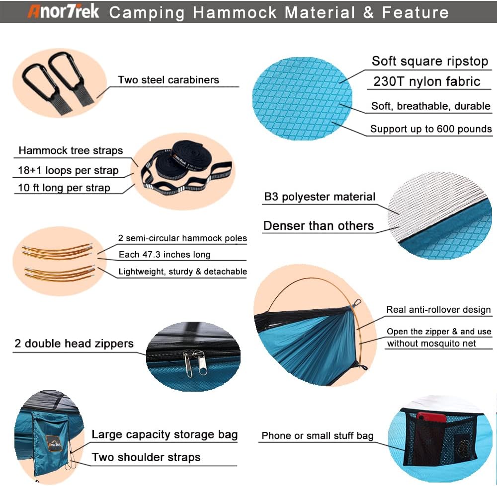 Hamaca Profesional con Mosquitera, Ligera, Doble, 230T Nylon