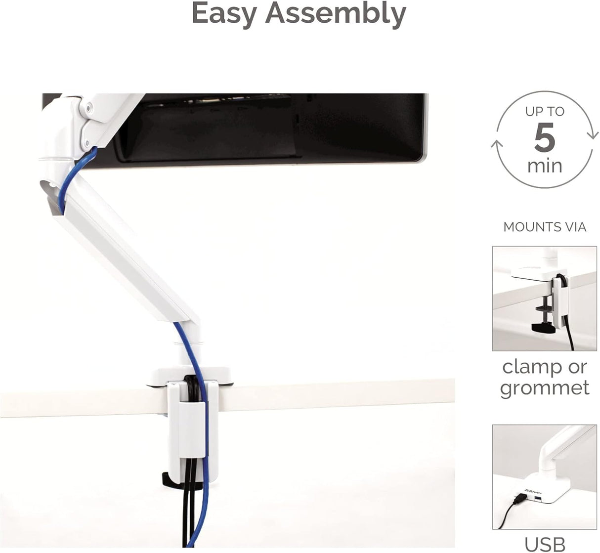 Brazo Monitor Fellowes Platino, 32, Rotación 360°, USB