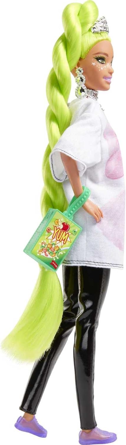 Muñeca Barbie Extra con accesorios y mascota, pelo neón