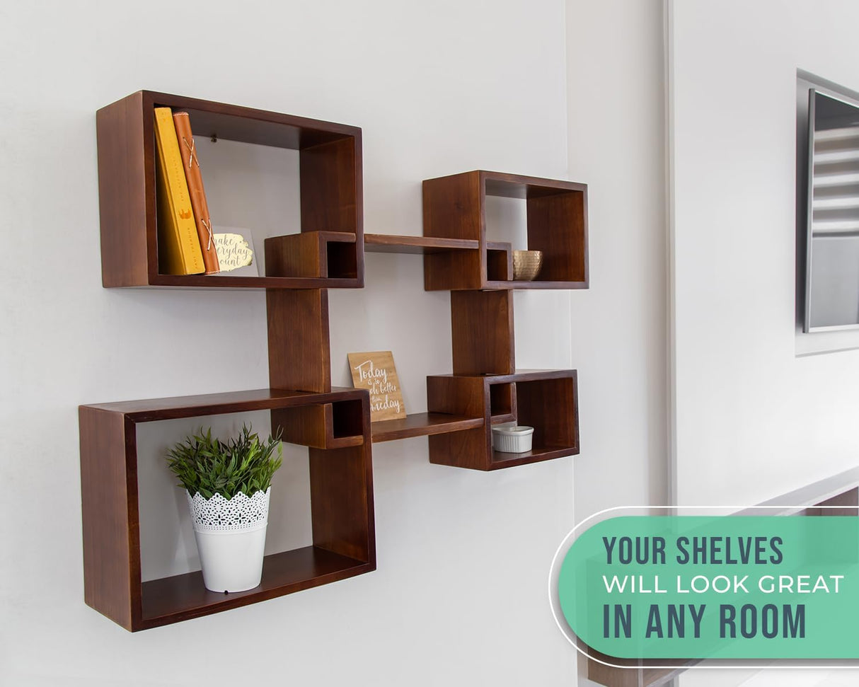 Estantes Flotantes Cuadrados - Set de 5 - Decoración Rústica