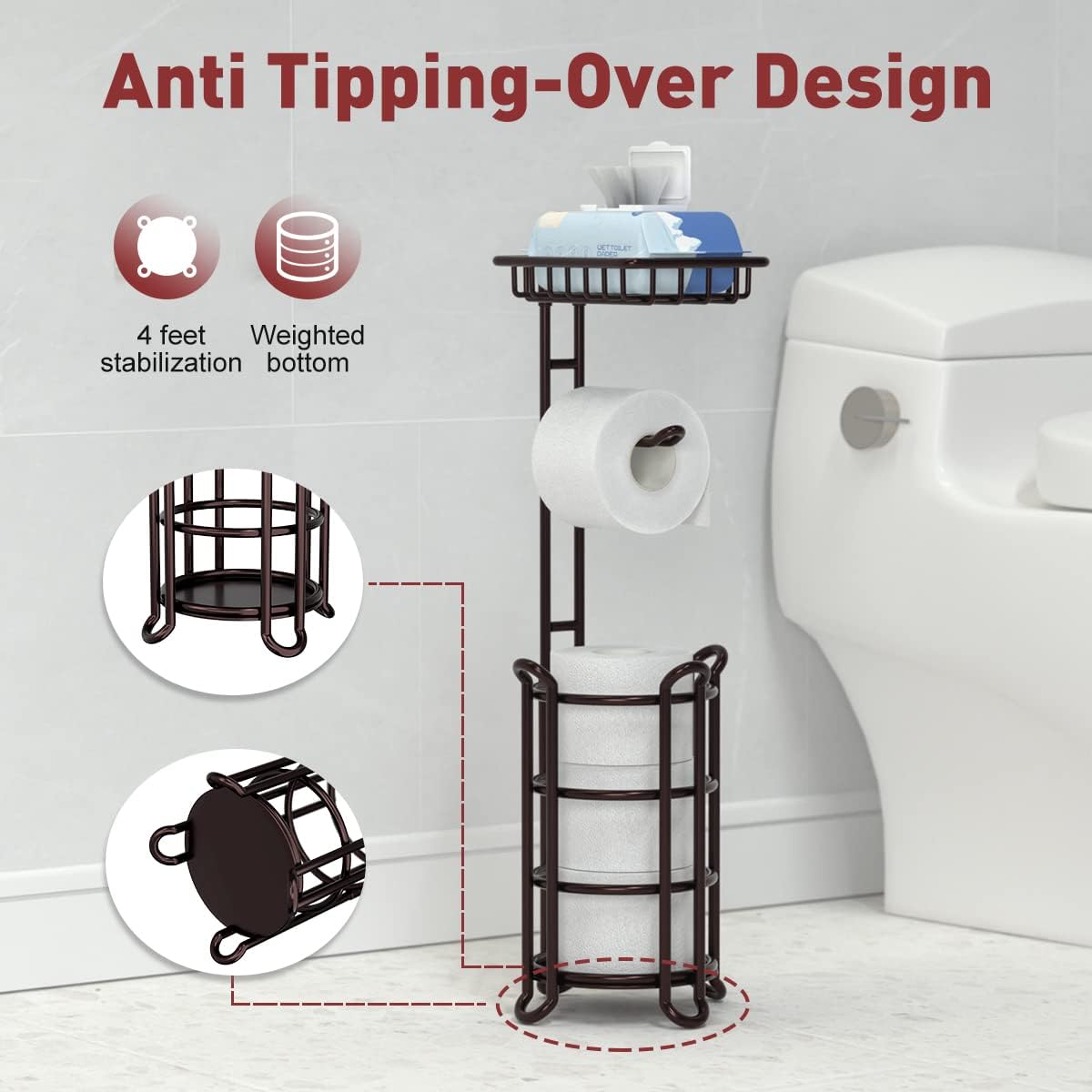 Soporte de papel higiénico con estante para baño, Mega Rolls