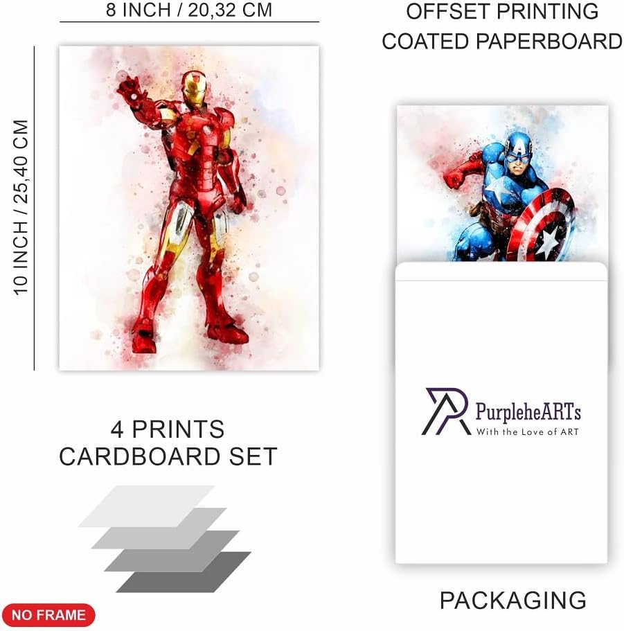 Posters Acuarela Superhéroes para Habitación Infantil sin Marco