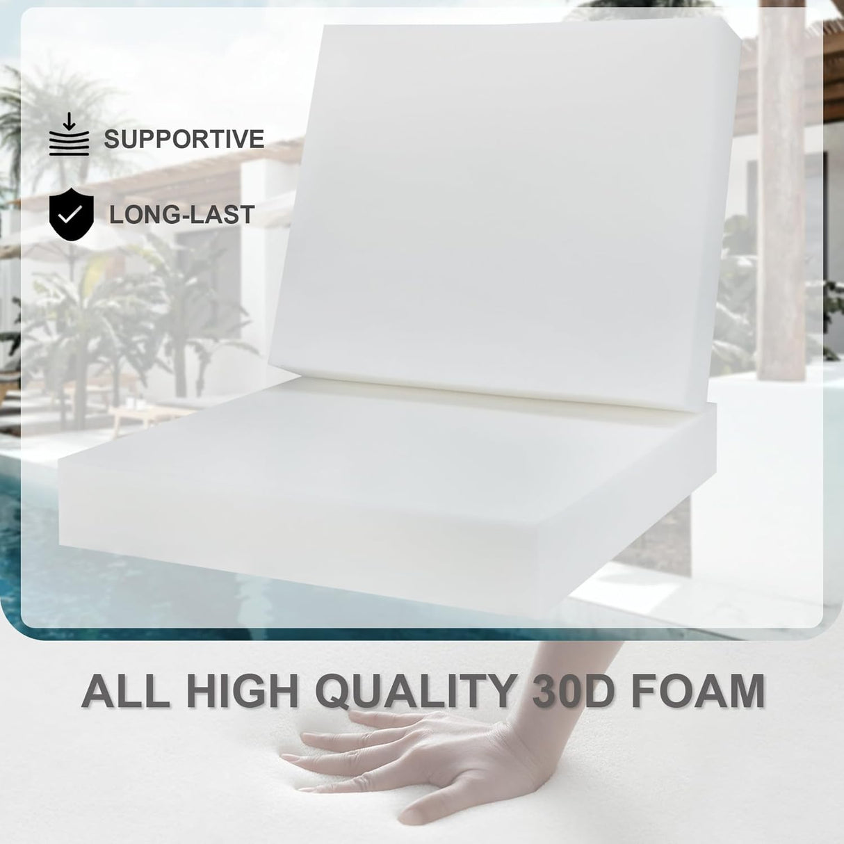 Favoyard Juego de cojines de asiento profundo de 22 x 22 pulgadas, cojines impermeables para sillas de exterior para muebles de patio con funda resistente a la decoloración y extraíble con asa y