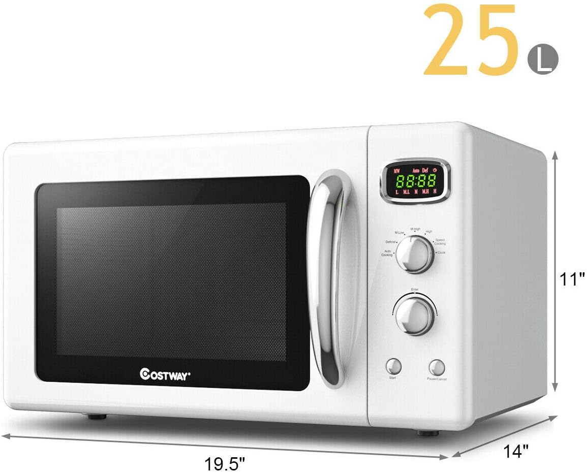 Horno Microondas Retro COSTWAY 0.9Cu.ft, 900W, 5 Potencias