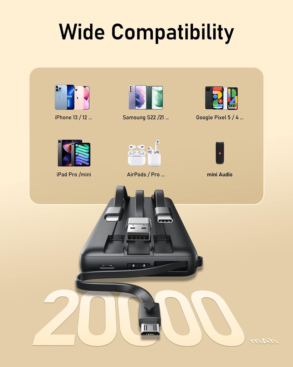 Cargador de energía con cables integrados y pantalla LED