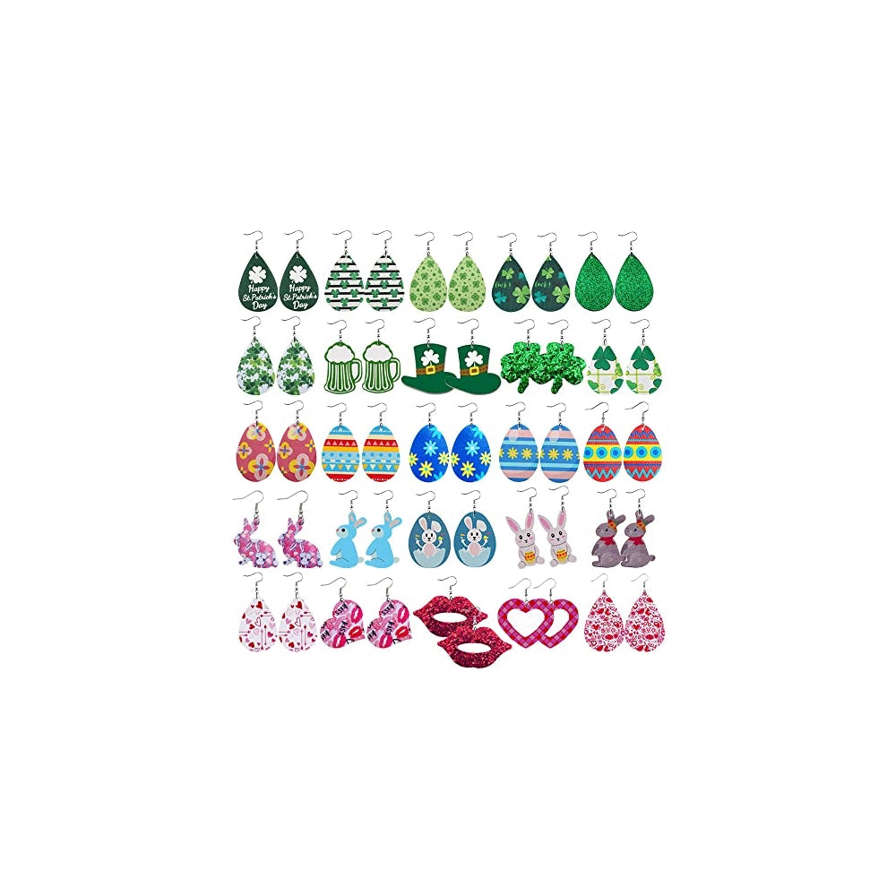 Aretes de piel sintética de trébol sombrero verde 25 pares