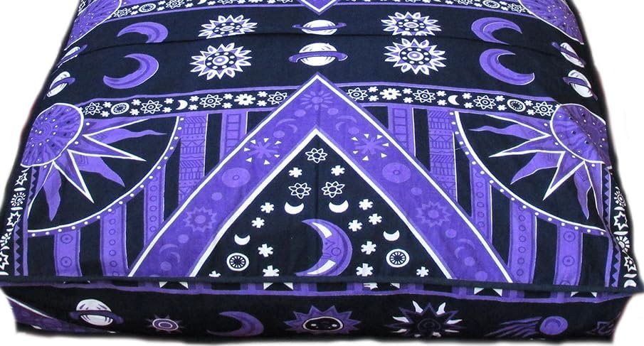 ICC Large Square Floor Pillow Cover Hippie Ottoman Pouf Cover Daybed Cotton Mandala Cushion Cover with Heavy Duty Zipper Seating Ottoman Poufs Dog-Pets Bed (Purple Burning Sun, 35" Square)