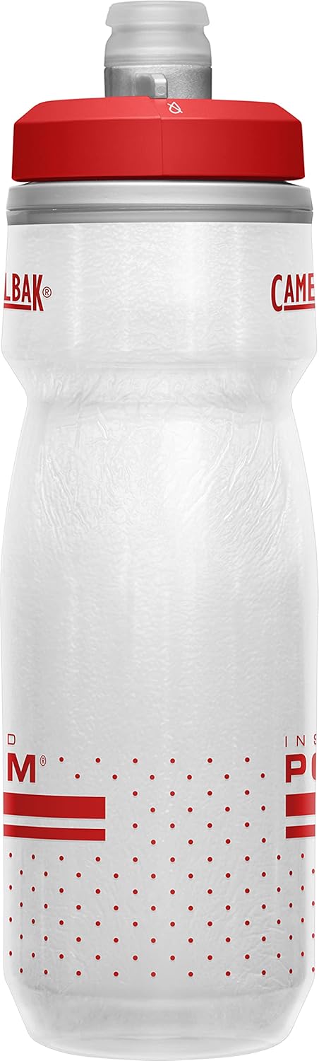 Podium Chill - Botella de agua aislada para bicicleta, botella para apretar, 21 onzas, color rojo y blanco