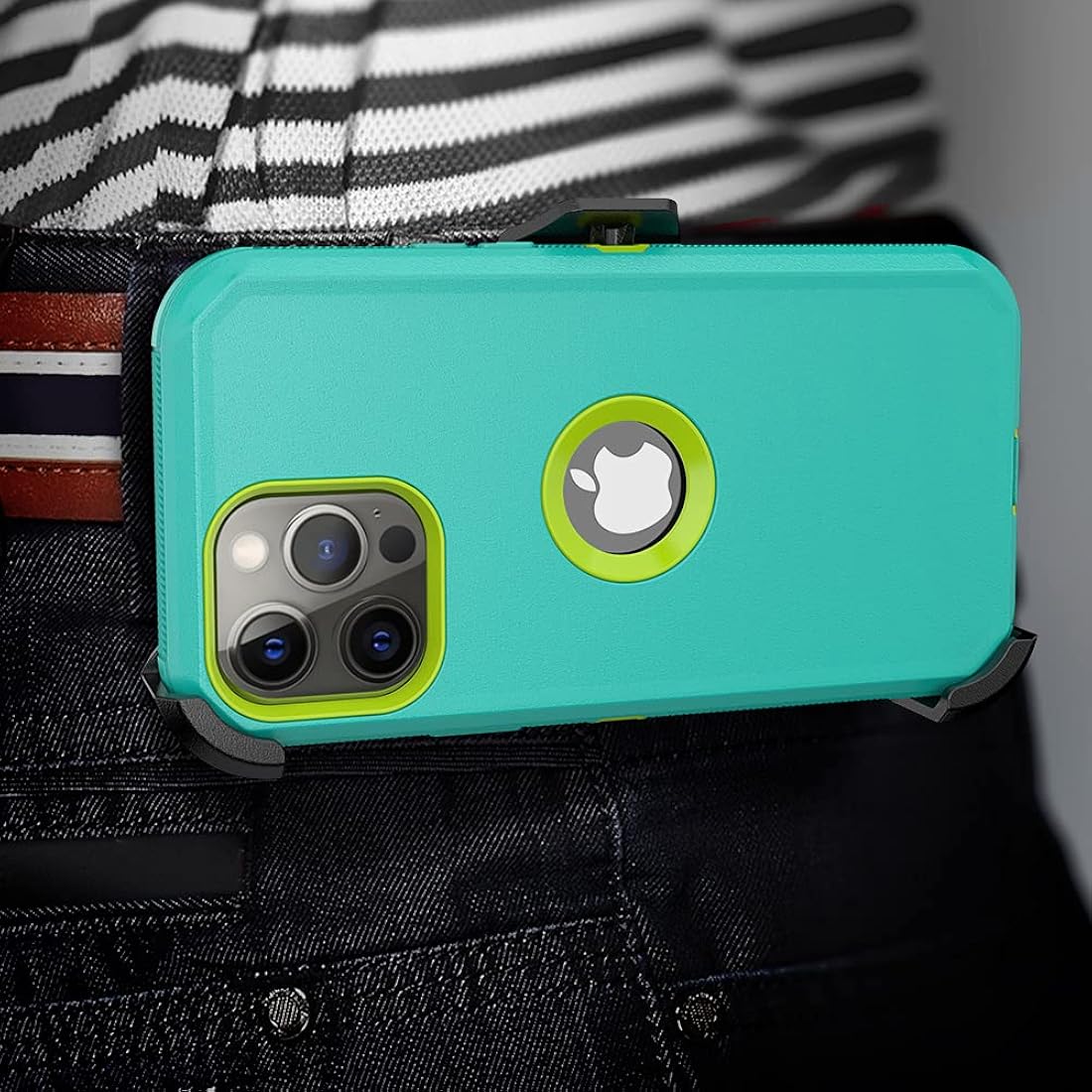 TASHHAR Funda para teléfono iPhone 13 Pro Max, resistente a prueba de golpes, funda protectora con clip para cinturón para Apple iPhone 13 Pro Max 5G 2021 (verde + amarillo)